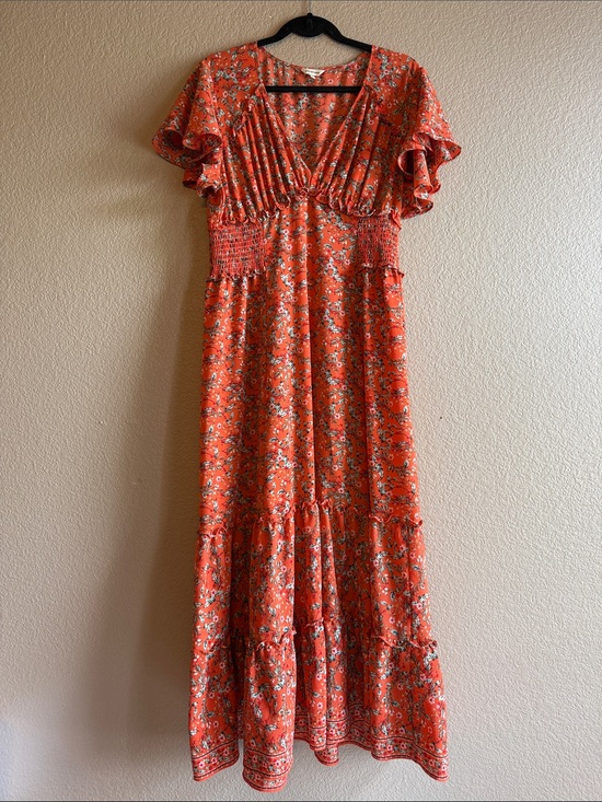 Max Studio Dresses & Skirts - Max Studio Floral V-Neck Orange Maxi Dress